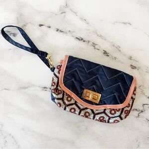 Cinda C. Navy & Coral Neptune Quilted Wristlet